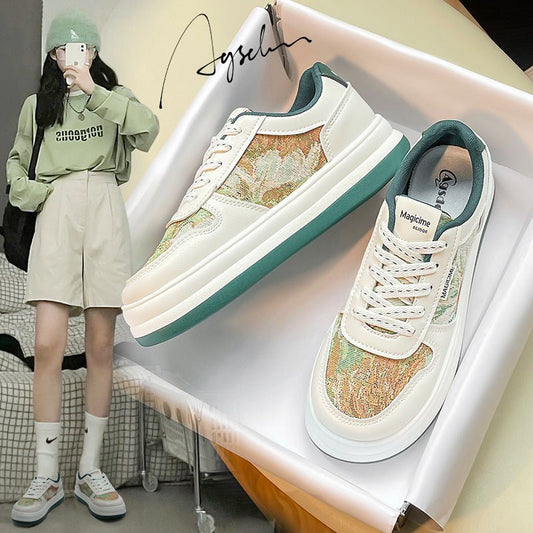 Chunky Canvas Chill Internet - famous Student Retro Sports Board Shoes Beige Green