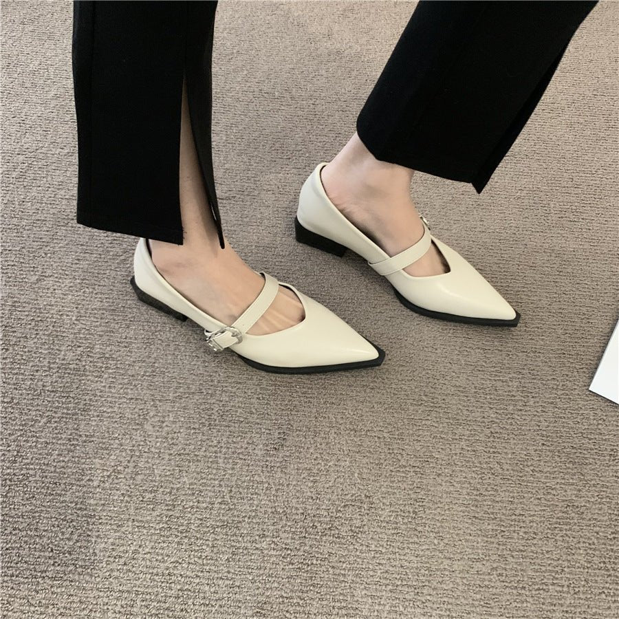 Chunky Heel Ankle - strap Buckle Mary Jane Female Low Heel Retro Shoes White Style1