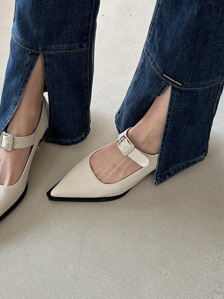 Chunky Heel Ankle - strap Buckle Mary Jane Female Low Heel Retro Shoes White Style1