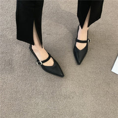 Chunky Heel Ankle - strap Buckle Mary Jane Female Low Heel Retro Shoes Black Style1