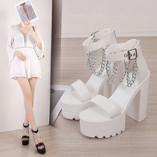 Chunky Heel Waterproof Platform Pole Dance High Heels Black