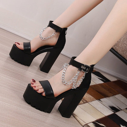 Chunky Heel Waterproof Platform Pole Dance High Heels Black