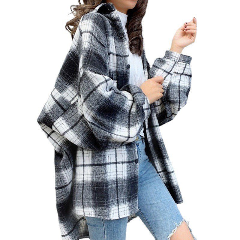 Classic Design Plaid Single - breasted Cardigan Lapel Long Sleeve Shirt Orange