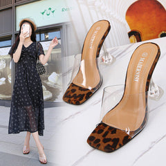 Clear glass plastic high heel sandals Brown