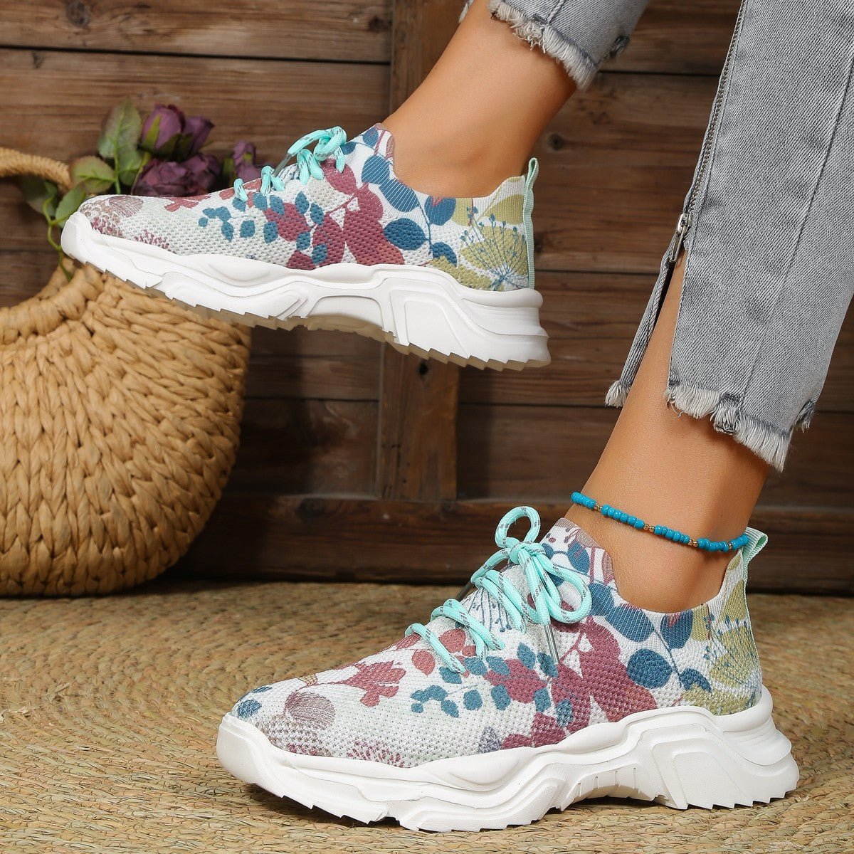 Cloud - Like Casual 3 D Printed Flowers Slip - on Light Gym & Brunch Shoes Pink Green