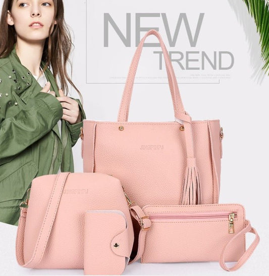 Clutch and Shoulder Bag Set – Pack of 4 Stylish Bags Pink