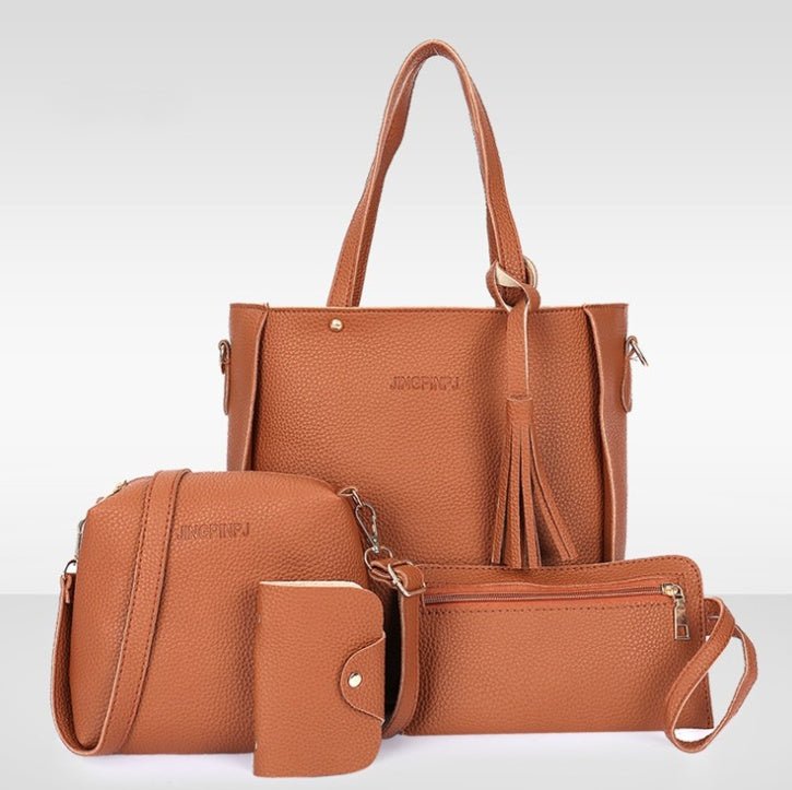 Clutch and Shoulder Bag Set – Pack of 4 Stylish Bags Brown