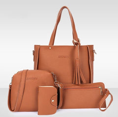 Clutch and Shoulder Bag Set – Pack of 4 Stylish Bags Brown