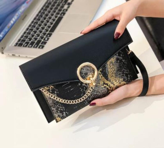 Clutch bag dinner bag snake pattern clutch Black