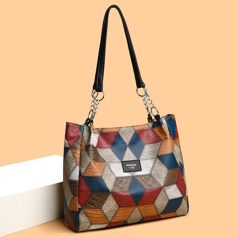 Clutch Retro Geometric Pattern Shoulder Bag – Large Capacity Black