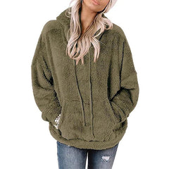 Coat Solid Color Pocket Casual Loose Sweater Army Green