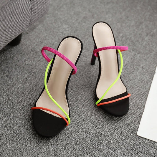 Color block stiletto high heel sandals Color