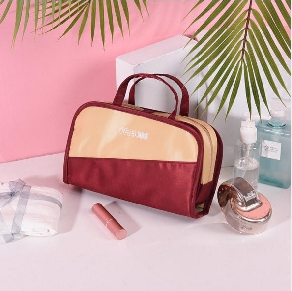 Color Matching Clutch - Large Capacity Cosmetic Storage Bag Khaki And Wine Red