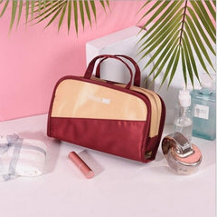 Color Matching Clutch - Large Capacity Cosmetic Storage Bag Khaki And Wine Red