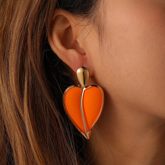 Color Spray Paint Heart Water Drops Earrings - Trendy Wild Design Style 1