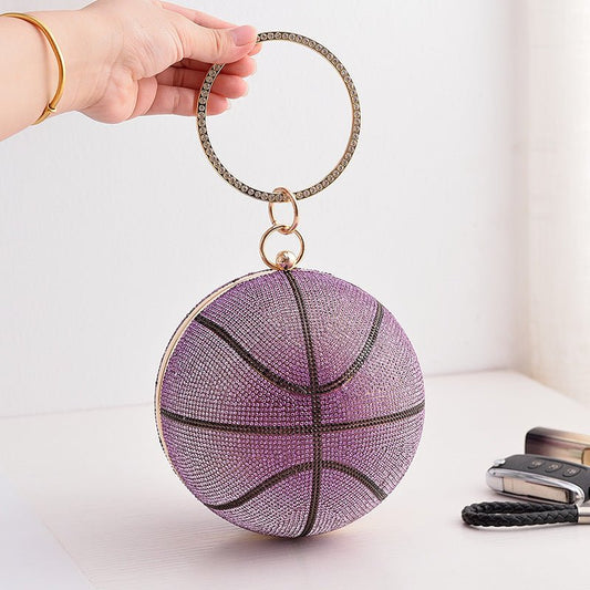 Colorful Basketball Dinner Bag Round Full Diamond Purple