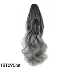 Colorful Gradient Clip - In Ponytail Wig Black granny grey