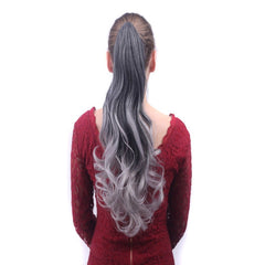 Colorful Gradient Clip - In Ponytail Wig Black deep milk milk grey