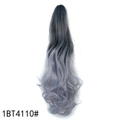 Colorful Gradient Clip - In Ponytail Wig Black light granny grey