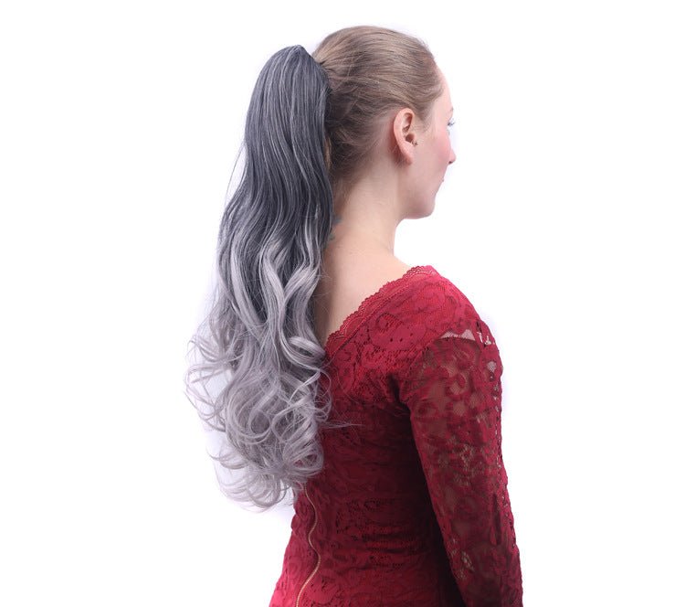 Colorful Gradient Clip - In Ponytail Wig Black light granny grey