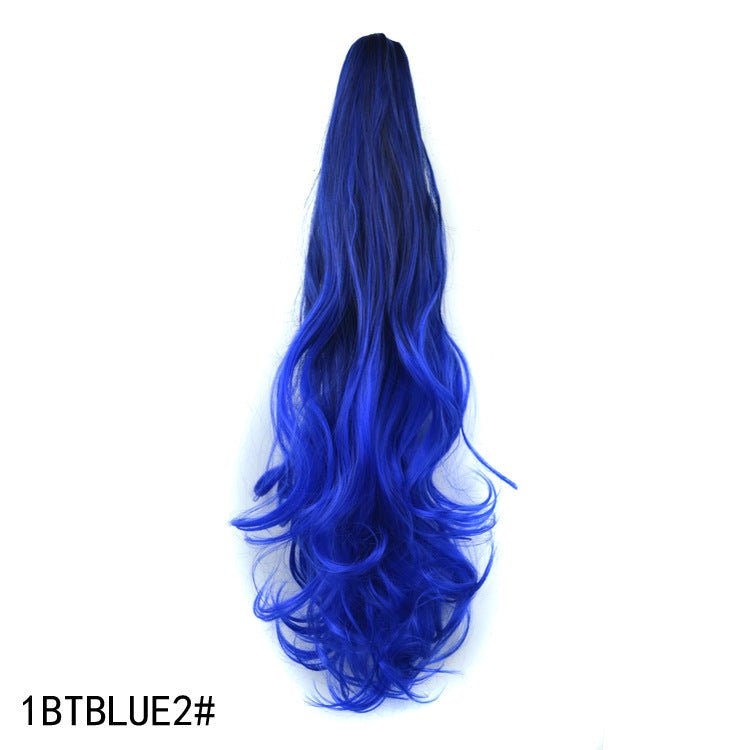 Colorful Gradient Clip - In Ponytail Wig Black royal blue