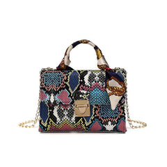 Colorful Snake Print Clutch Handbag with Silk Scarf Blue