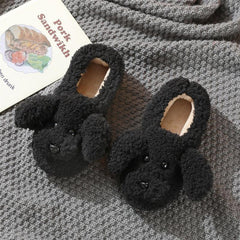 Com - warm Dog Short Plush Slippers For Women 2023 Furry Cotton Shoes Bag and black