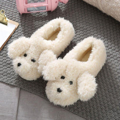 Com - warm Dog Short Plush Slippers For Women 2023 Furry Cotton Shoes Bag and white