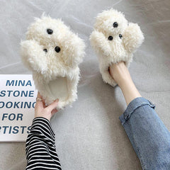 Com - warm Dog Short Plush Slippers For Women 2023 Furry Cotton Shoes Slipperswhite