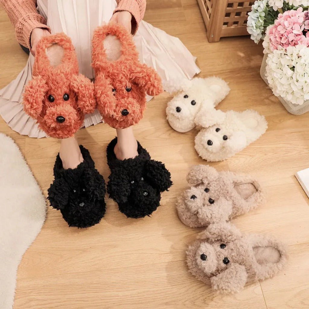 Com - warm Dog Short Plush Slippers For Women 2023 Furry Cotton Shoes Bag and Orange