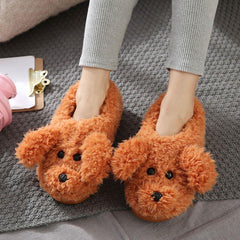 Com - warm Dog Short Plush Slippers For Women 2023 Furry Cotton Shoes Bag and Orange