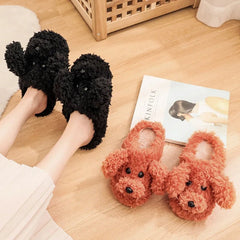 Com - warm Dog Short Plush Slippers For Women 2023 Furry Cotton Shoes Bag and Orange