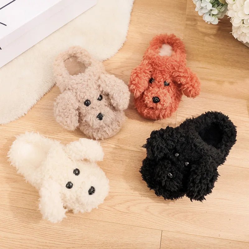 Com - warm Dog Short Plush Slippers For Women 2023 Furry Cotton Shoes Bag and Orange