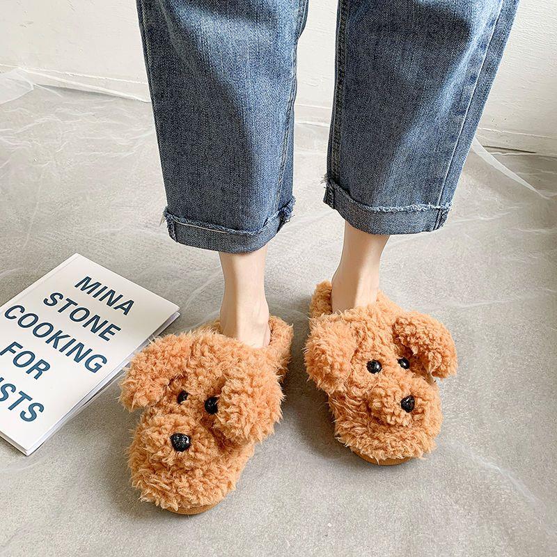 Com - warm Dog Short Plush Slippers For Women 2023 Furry Cotton Shoes SlippersOrange