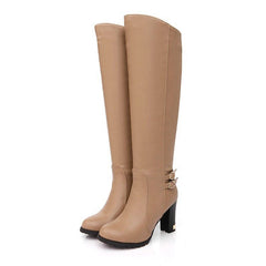 Comfortable Chunky Over - the - knee Boots Women's Statement High Heels Khaki