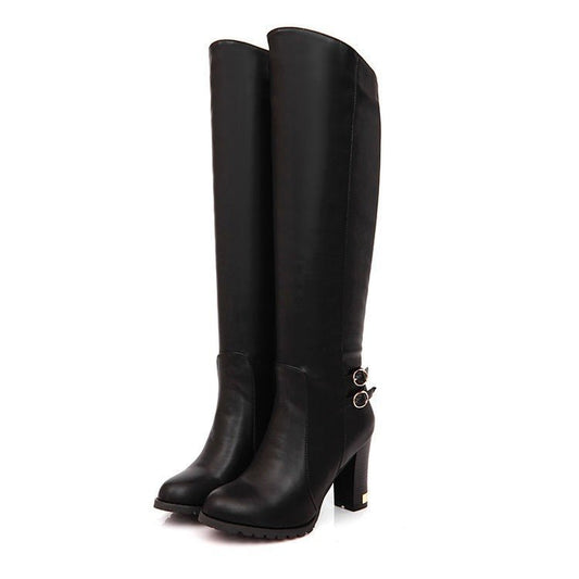 Comfortable Chunky Over - the - knee Boots Women's Statement High Heels Black