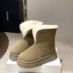 Comfy Fold able Fleece Cotton Shoes Velvet And Thickened Ankle Boots Khaki