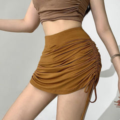 Comfy Stylish Wrap Drawstring Ruffle Short Skirt for Breezy Comfort Brown