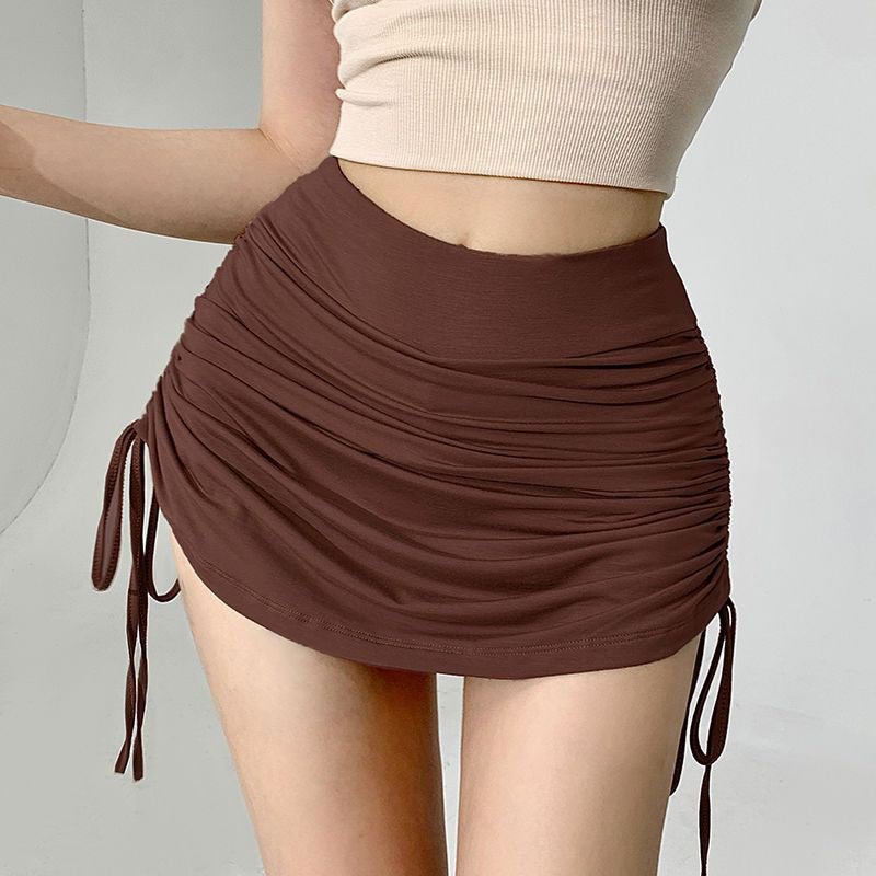 Comfy Stylish Wrap Drawstring Ruffle Short Skirt for Breezy Comfort Dark Coffee