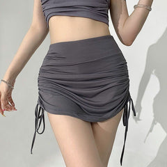 Comfy Stylish Wrap Drawstring Ruffle Short Skirt for Breezy Comfort Dark Gray