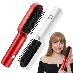 Compact Rechargeable 2 - in - 1 Hair Styler and Hot Air Comb Kit Set Ferrari red