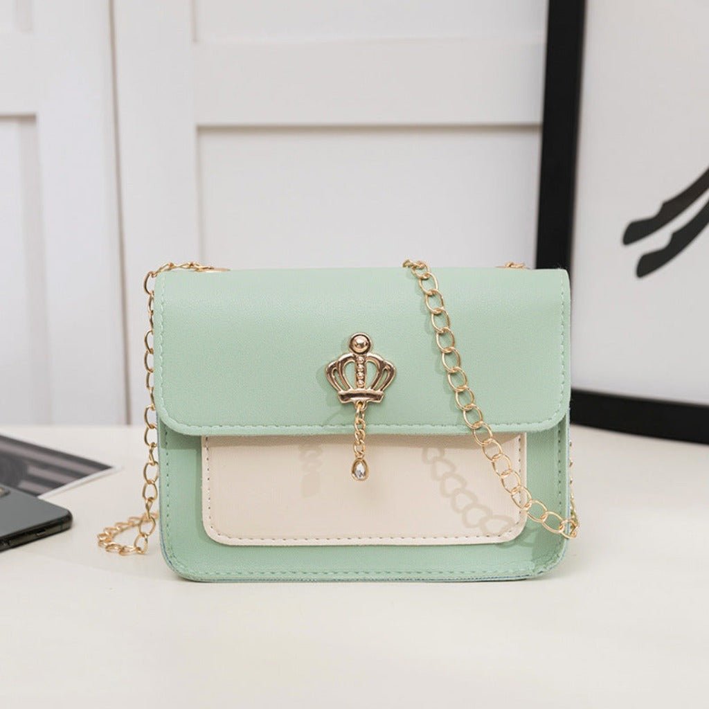 Contrast Color Crown Ornaments Women's Small Square Bag Green