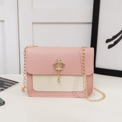 Contrast Color Crown Ornaments Women's Small Square Bag Pink