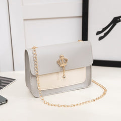 Contrast Color Crown Ornaments Women's Small Square Bag Gray