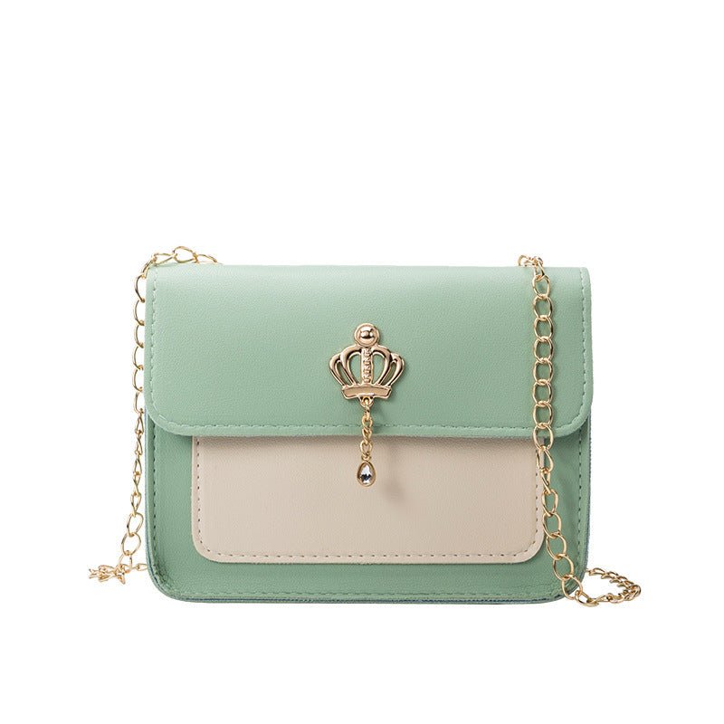 Contrast Color Crown Ornaments Women's Small Square Bag Green