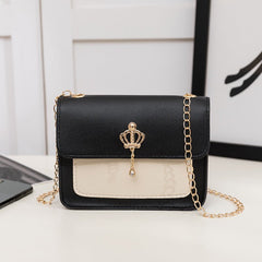 Contrast Color Crown Ornaments Women's Small Square Bag Black