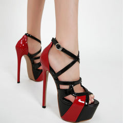 Contrast Cross Buckle Women's Stiletto Sandals Black