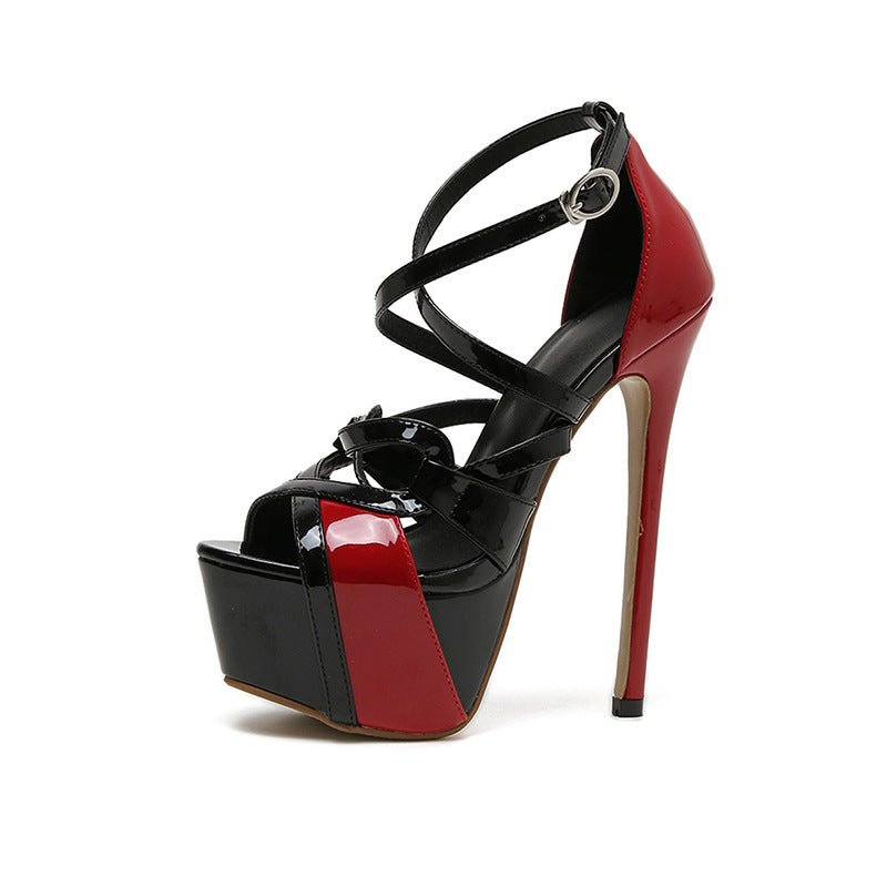 Contrast Cross Buckle Women's Stiletto Sandals Black