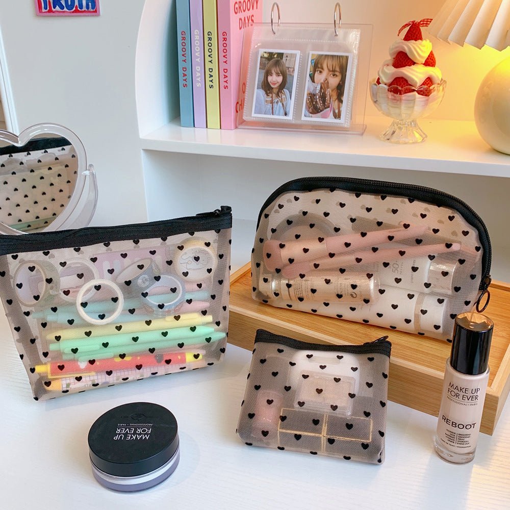 Conveniently Portable Mesh Cosmetic Love Storage Bag Medium Semicircle