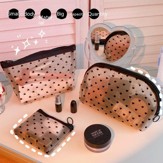 Conveniently Portable Mesh Cosmetic Love Storage Bag Medium Semicircle
